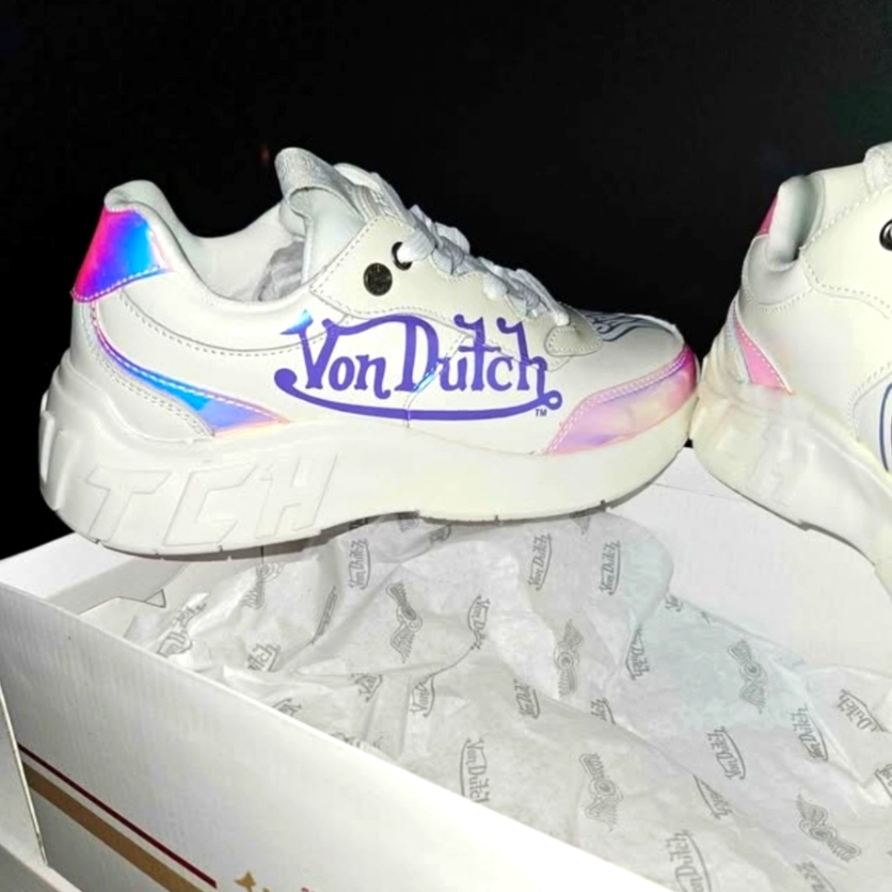 Von Dutch White Sneakers with Iridescent Details
